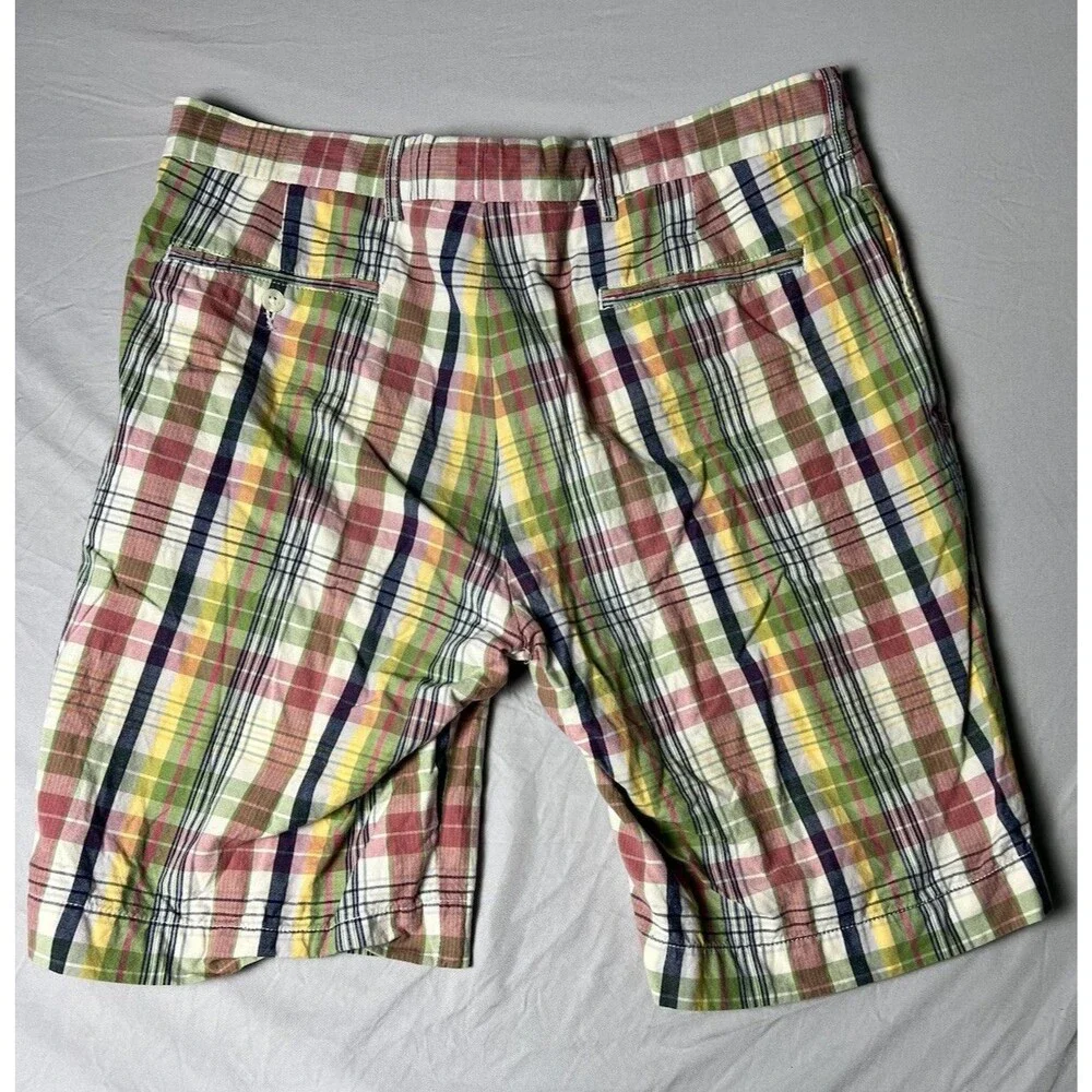 POLO RALPH LAUREN PROSPECT Mens Sz 35 Multicolor Plaid Cotton Flat Front Shorts